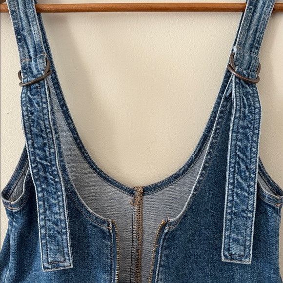 American Eagle Stretch Flare Jean Denim Overalls Front Zip Retro Vibe Size 8 - Picture 11 of 16